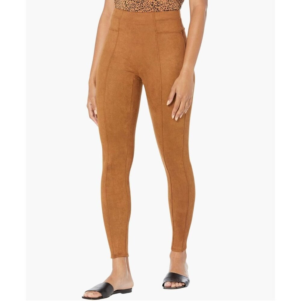 Spanx Faux Suede Leggings Womens M Rich Caramel Brown Pull On Casual Night Out‎